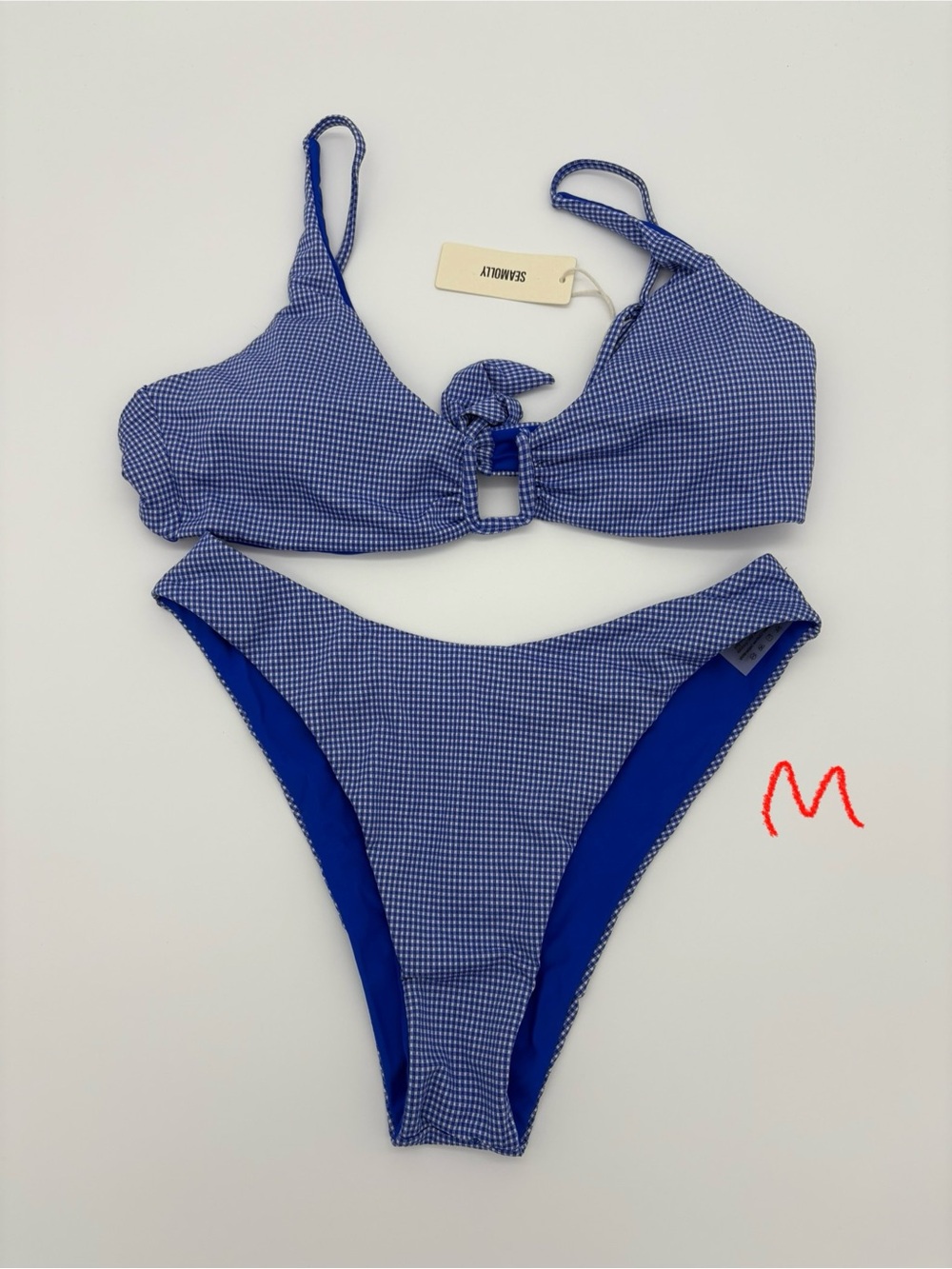 Seafolly Blue Gingham Tie-Front Bikini Set NWT